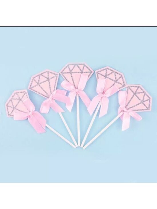 Other - 10pc Pink Diamond Silver Glitter Cupcake Toppers